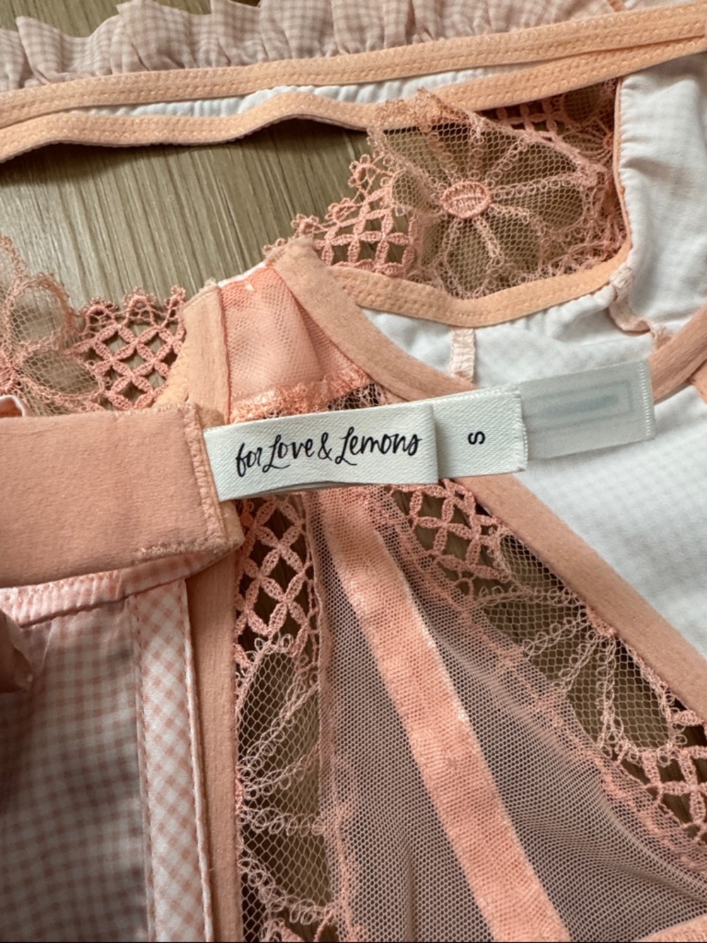 For Love & Lemons Light Pink & White Gingham Zoe Bustier Top - Picture 2 of 6